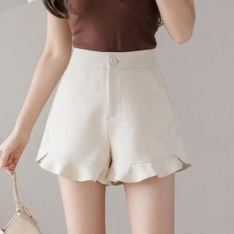 

Шорты женские тонкие с оборками, офисные элегантные прямые с завышенной талией и широкими штанинами, белые черные, C7253