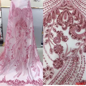 

2019 High Quality Tulle Lace Fabric Handmake Beads Sequins Net Lace Fabric French Lace For Women Wedding Dress HX2687