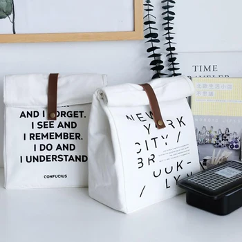 

Cotton Canvas Lunch Box Insulation Bag Picnic Bag Letter Type Large Capacity Multi-purpose Cloth Bag Foods Organizer