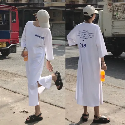 

Short Sleeve Nightgown Women's Summer Nightgown White FF Lettered Skirt M-XXL (14) New Style 160 Grams