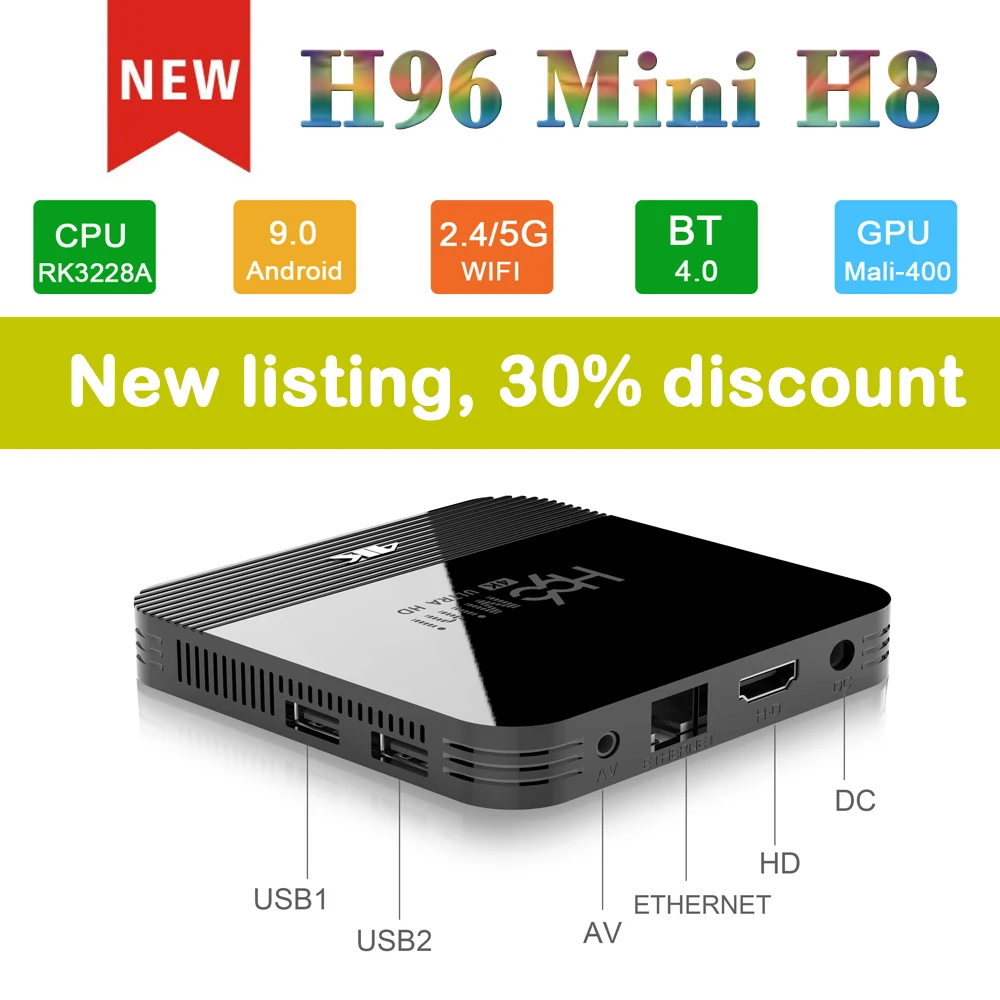 

H96 MINI H8 Android 9.0 tv box 2.4G/5G WiFi Bluetooth 4.0 2GB+16GB USB2.0 1080P H.265 support H96 MINI H8 smart tv set top box
