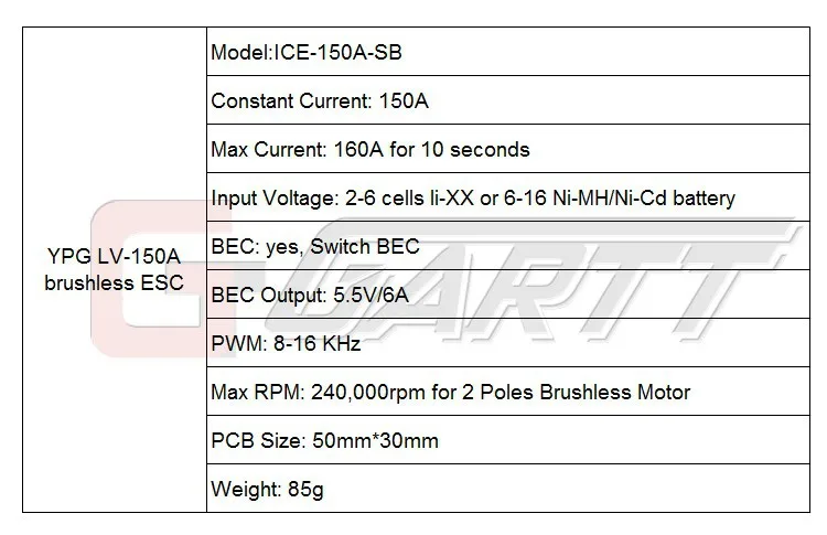 GARTT YPG LV-150A(2~ 6 S) Бесщеточный Регулятор скорости ESC Voor Trex вертолет