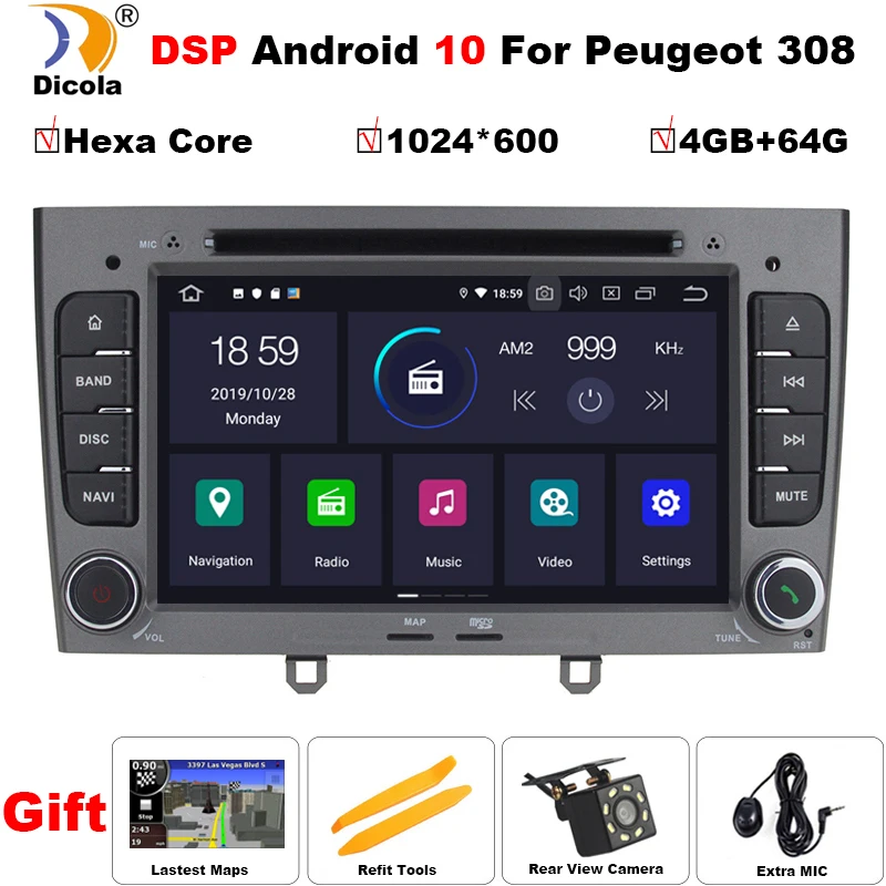4G + 64G Android 9 0 автомобиль dvd мультимедийный плеер Радио стерео для peugeot 408/peugeot 308 с gps