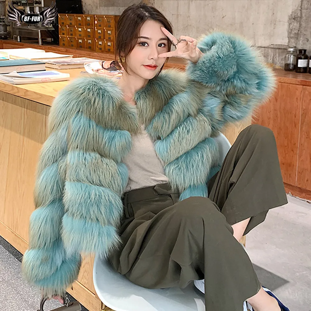 Женское короткое пальто из лисьего меха BFFUR зимние теплые куртки цельного