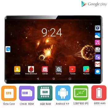 

New 10 Inch Tablet Android 8.0 Octa Core 6GB RAM 128GB ROM 3G 4G FDD LTE Wifi Bluetooth GPS 4G Phone Call Glass Screen Tablet Pc
