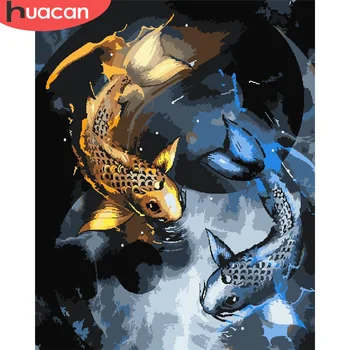

HUACAN Oil Painting By Number Fish Drawing On Canvas Gift DIY Pictures By Numbers Animal Kits Hand Painted Paintings Home Decor