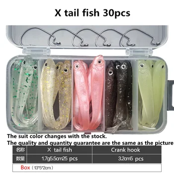 

30Pcs Wobbler Fishing Lure 55mm Easy Shiner Jig Swimbait Artificial X Rolling tail luminous bait Silicone Soft Bait Bass Lures