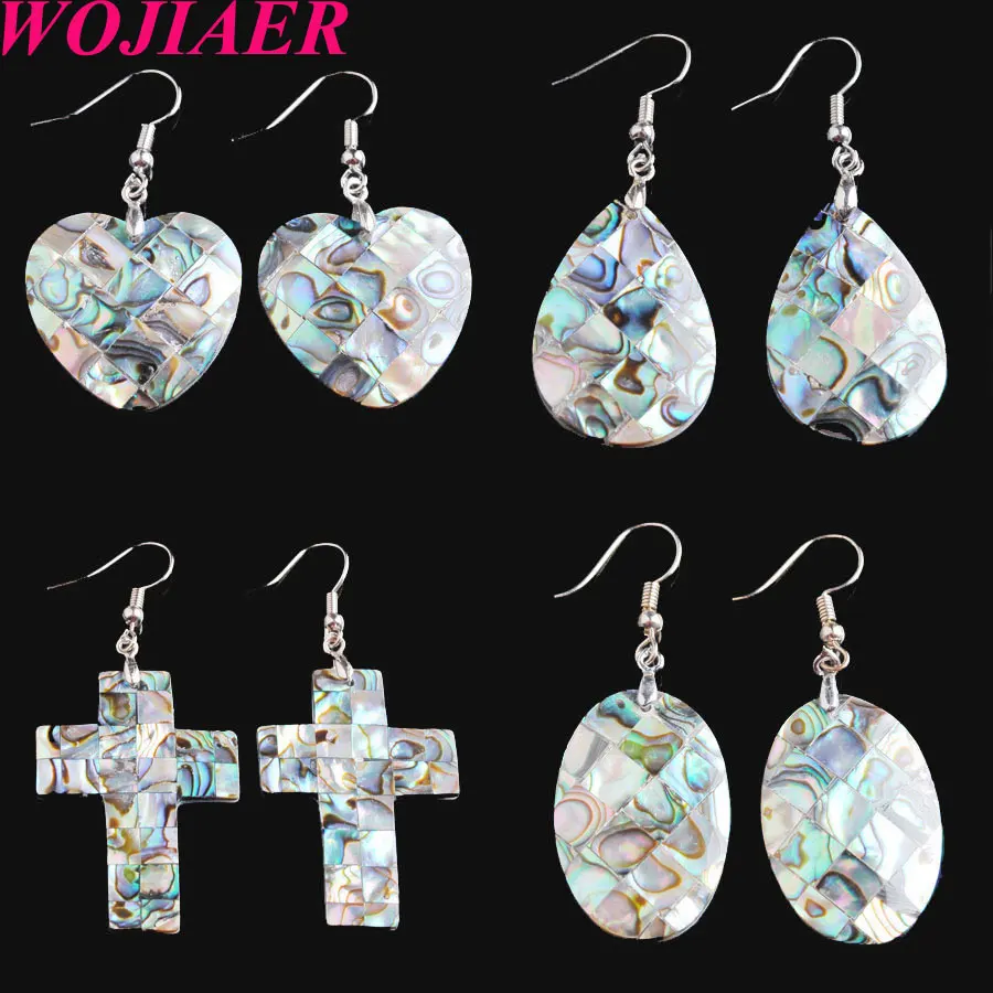 

WOJIAER 5pair Earrings Natural Abalone Seashell Colorful Dangle Earring for Women Geometric Drop Pendants Jewelry Finding PBV902