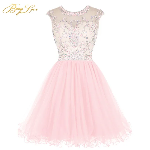 BeryLove Royal Blue Short Homecoming Dress 2021 Crystal Bodice Ruffle Skirt Colorful Short Gown Girl Party Prom Graduation Dress Pink