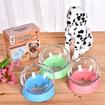

Transparent Cat Bowl Non-slip Dog Bowl Pet Food And Water Bowl With Protection Cervical Cat Feeder With Love Heart Bottom