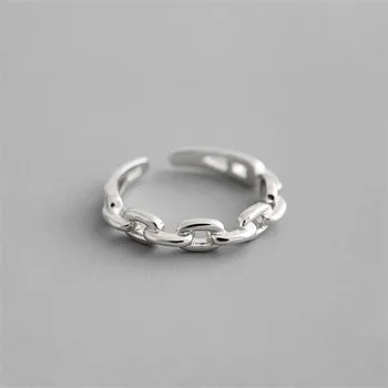 New Fashion Simple Personality Chain Shaped 925 Sterling Silver Not Allergic Hollow Fine Chain Adjustable Opening Rings SR582