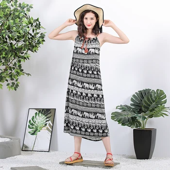 

Beach Dress Womens Long Robe Soft Cotton Modal elegant Sleepwear Loose Cartoon Print Nightgown Women basic dress maxi long