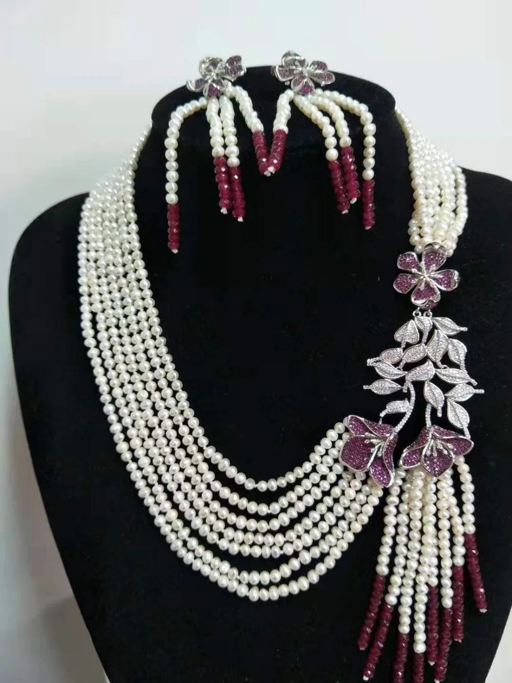 Цветы застежка аксессуар белый пресноводный жемчуг цвет камень ожерелье серьги набор модные ювелирные изделия