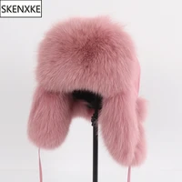 2025 New Women Natural Fox Fur Russian Ushanka Hats Winter Thick Warm Ears Fashion Bomber Hat Lady Genuine Real Fox Fur Cap
