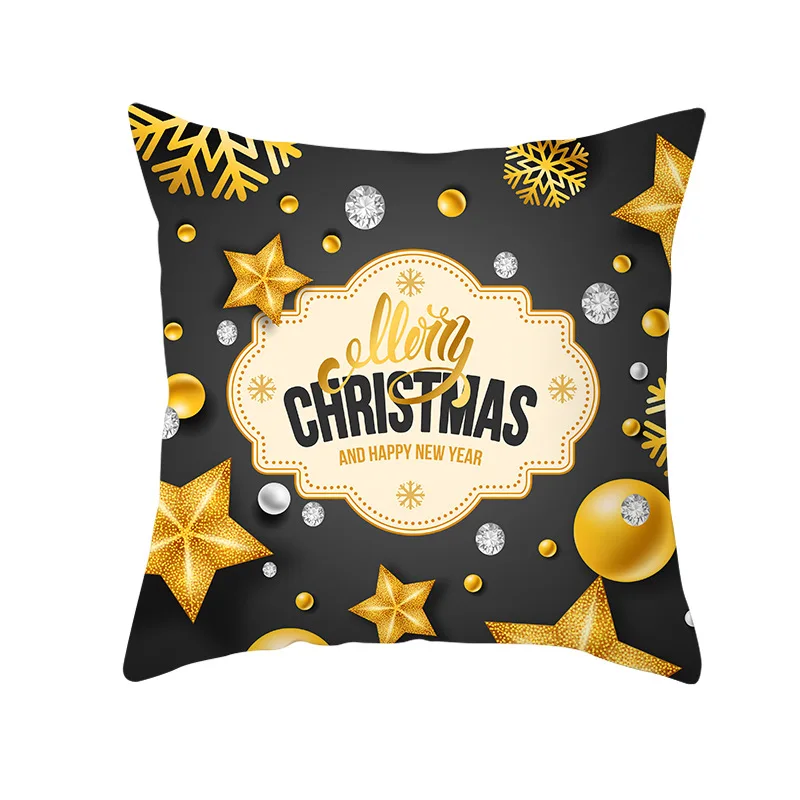 Christmas Decorations for Home Gold Black Snowflake Elk Cushion Cover Navidad Xmas Ornaments New Year Christmas Gift - Цвет: 28