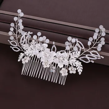 

Handmade Large Crystal And Beads Floral Wedding Hair Comb Pearl Bridal Head Piece For Women Accessories Jewelry