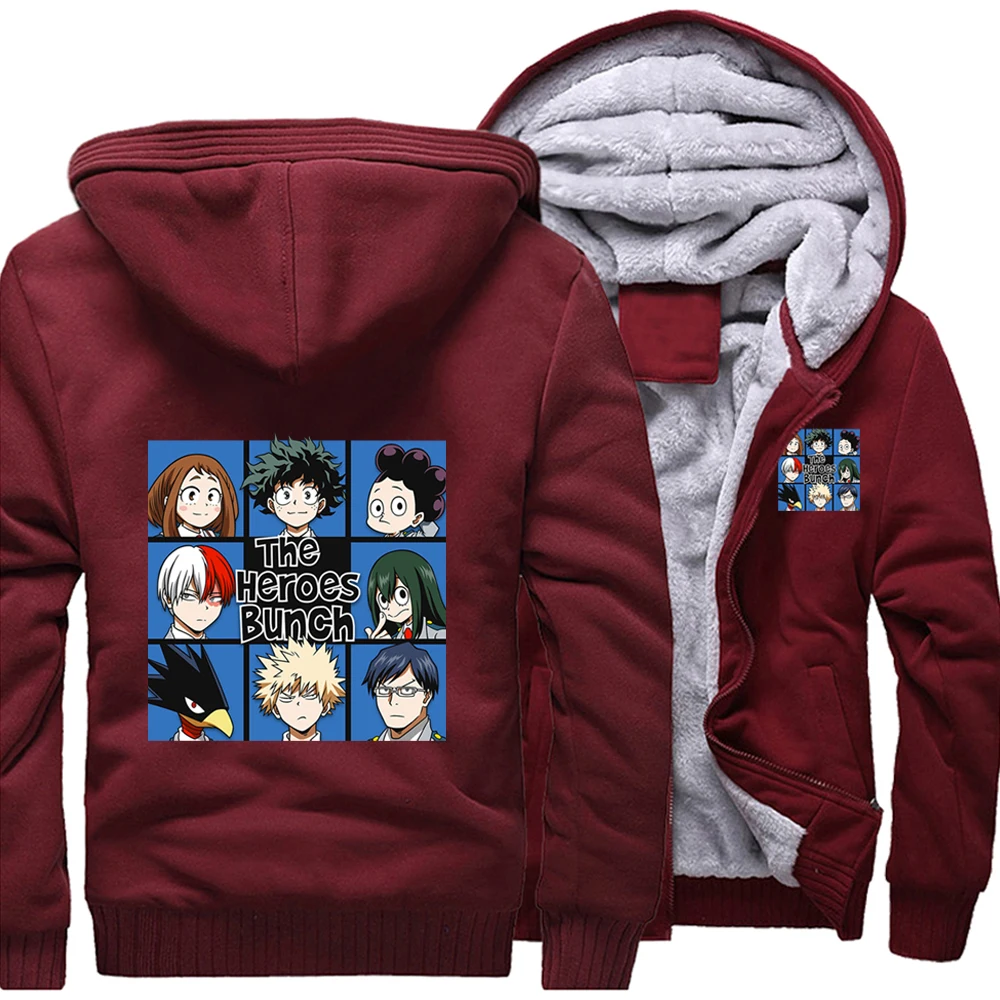 

My Hero Academia Japanese Anime The Heroes Bunch Loose Casual Hoodies Winter Warm Coat Jackets Top Men Thick Hoodie Sweatshirt