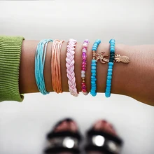 Tocona богемский цветной браслет с бусинами, набор винтажных золотых браслетов с подвеской для женщин, пляжные ювелирные аксессуары 8326