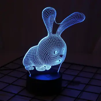 

Transparent Rabbit Shape 3D LED Touch Night Lamp Acrylic Illusion Light Remote Control Colorful Desktop Lamp Without Battery