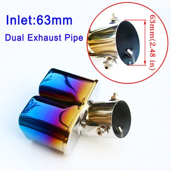 

Stainless Steel Car Exterior Accessories Dual Outlet Exhaust Pipe Rear Muffler Tailpipe Tip Cover 2.5 Inch 63mm Caliber Blue