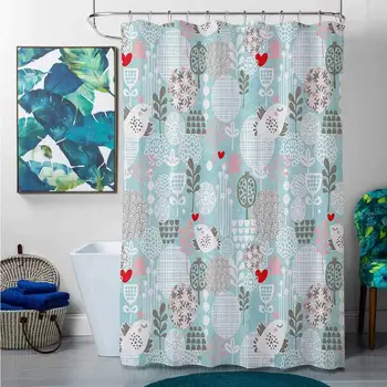 

Shower Curtains Teal Floral,Love Valentines Day Themed Little Birds Hearts and Numerous Abstract Flower Concepts, Multicolor,W69