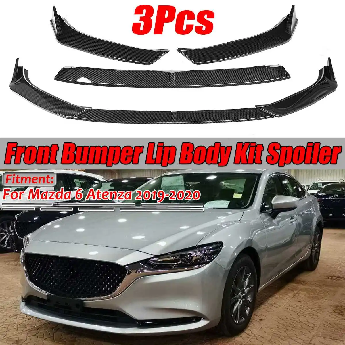 

Carbon Fiber Look/Black Car Front Bumper Splitter Lip Deflector Lips Spoiler Diffuser Guard Cover For Mazda 6 Atenza 2019 2020