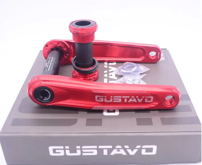GUSTAVO горный велосипедный Кривошип CNC горный велосипед Алюминиевый велосипедный Кривошип для цепного колеса GXP 170/175 мм - Цвет: Red Crank and axis