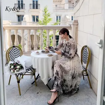 

Brand Design Women 2020 Summer Vintage Floral Embroidered Feather Long Dress Long Sleeve Dress Lace Luxury Elegnt Party Dress