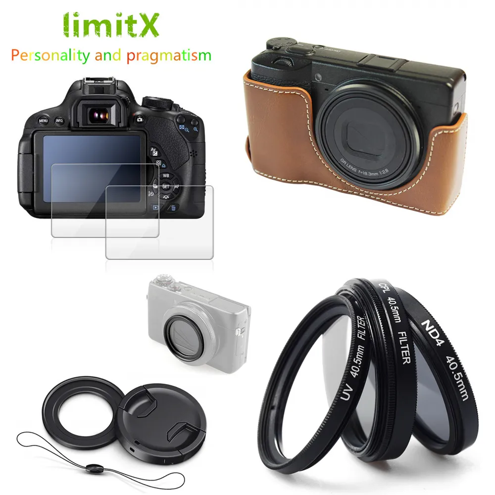 

Half Body Leather Case + UV ND CPL Filter + Adapter ring + Glass LCD Protector for Ricoh GR Mark III GRIII Camera ONLY