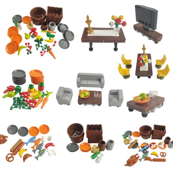 

Creator City Furniture TV Table Sofa Food Accessories Kids Toys For Children Assemble Compatible City Building Blocks Toy