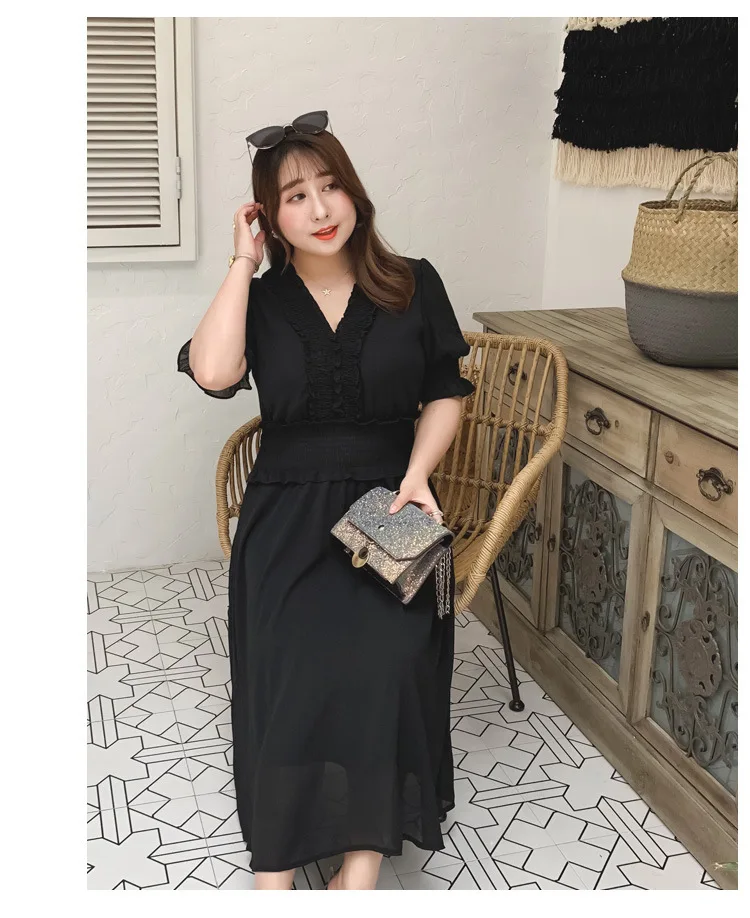 4XL 5XL Летние платья для Для женщин Новинка Большие размеры Для женщин вязаный жилет с v-образным вырезом для Элегантный шифон, высокая талия Повседневные платья