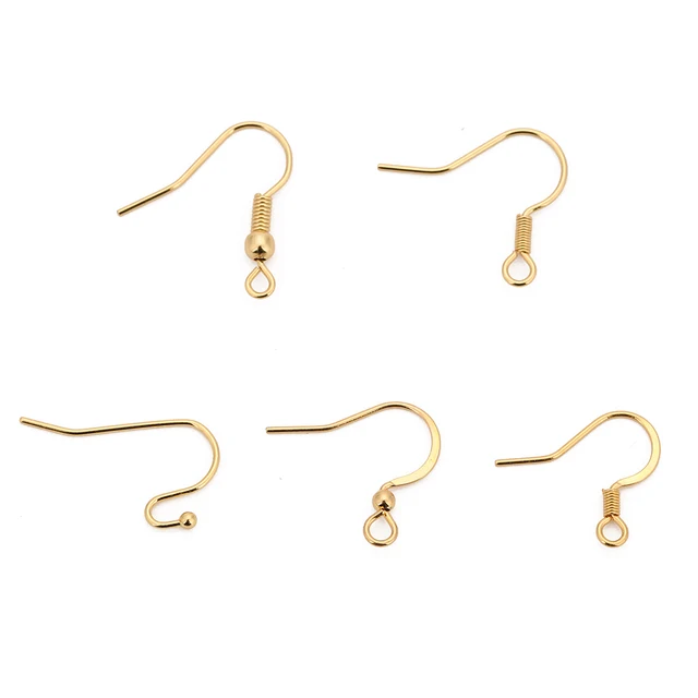 50pcs/lot Stainless Steel Gold Color Ear Wire French Hooks 5 Size Hypoallergenic Fish Hook With Ball for DIY Jewelry Findings