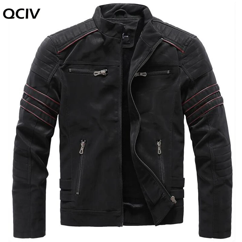 Chaquetas de cuero sintético para hombre, Casaca de motociclista con cuello levantado, informal, con cremallera, lavados, Retro, para Otoño e Invierno