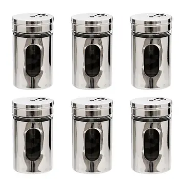 

6PCS 290ML Stainless Steel Seasoning Shaker Bottle Visible Body Condiment Pot with Rotating Lids for Kitchen Supplies