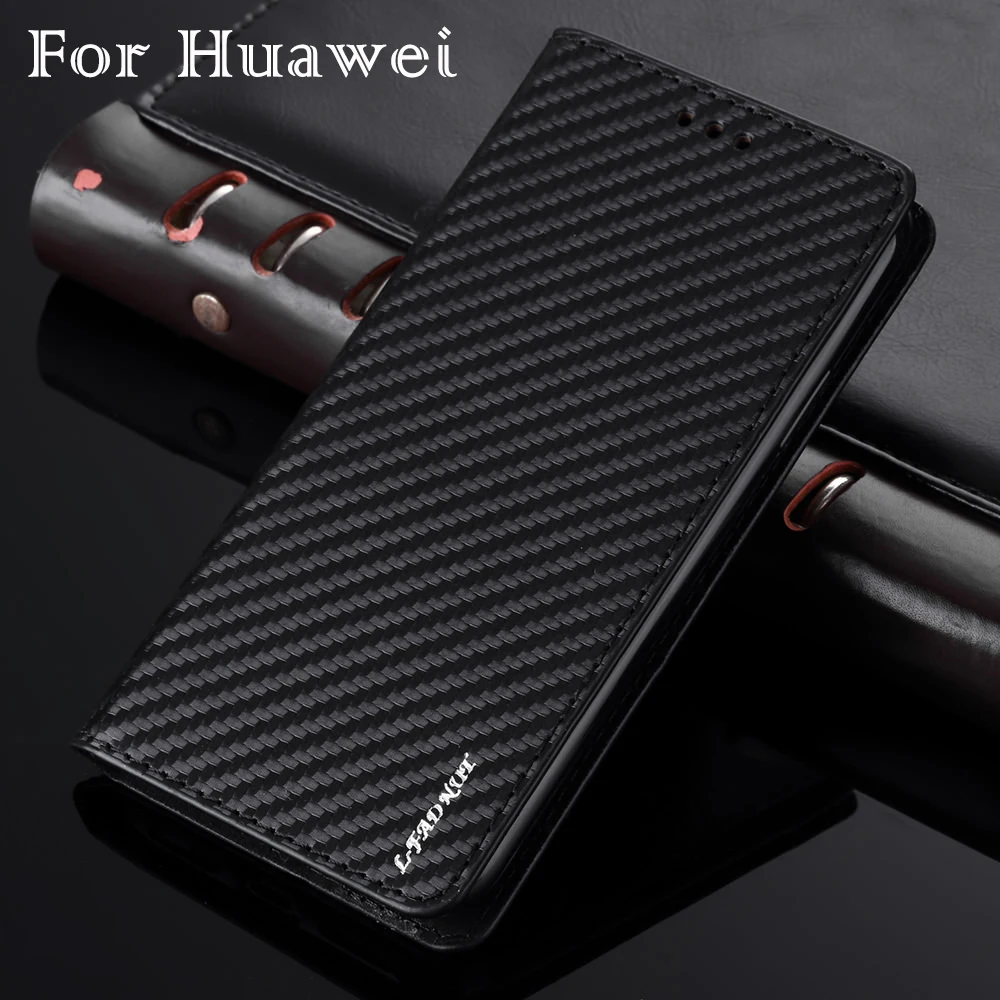 Деловой чехол из углеродного волокна для Huawei P30 Lite P20 Nova 4e книжка искусственной
