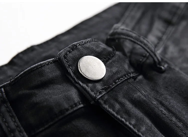 Европейские и американские импортные мужские джинсы высокие уличные до колена с дырками черные и белые с узорами тонкие облегающие