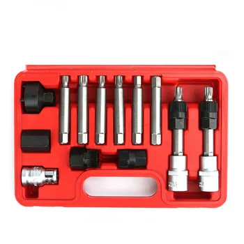 

13 Pcs Alternator Freewheel Pulley Removal Socket Bit Set Carbon Steel Alternator Pulley Service Decoupler Hand Tool Kit
