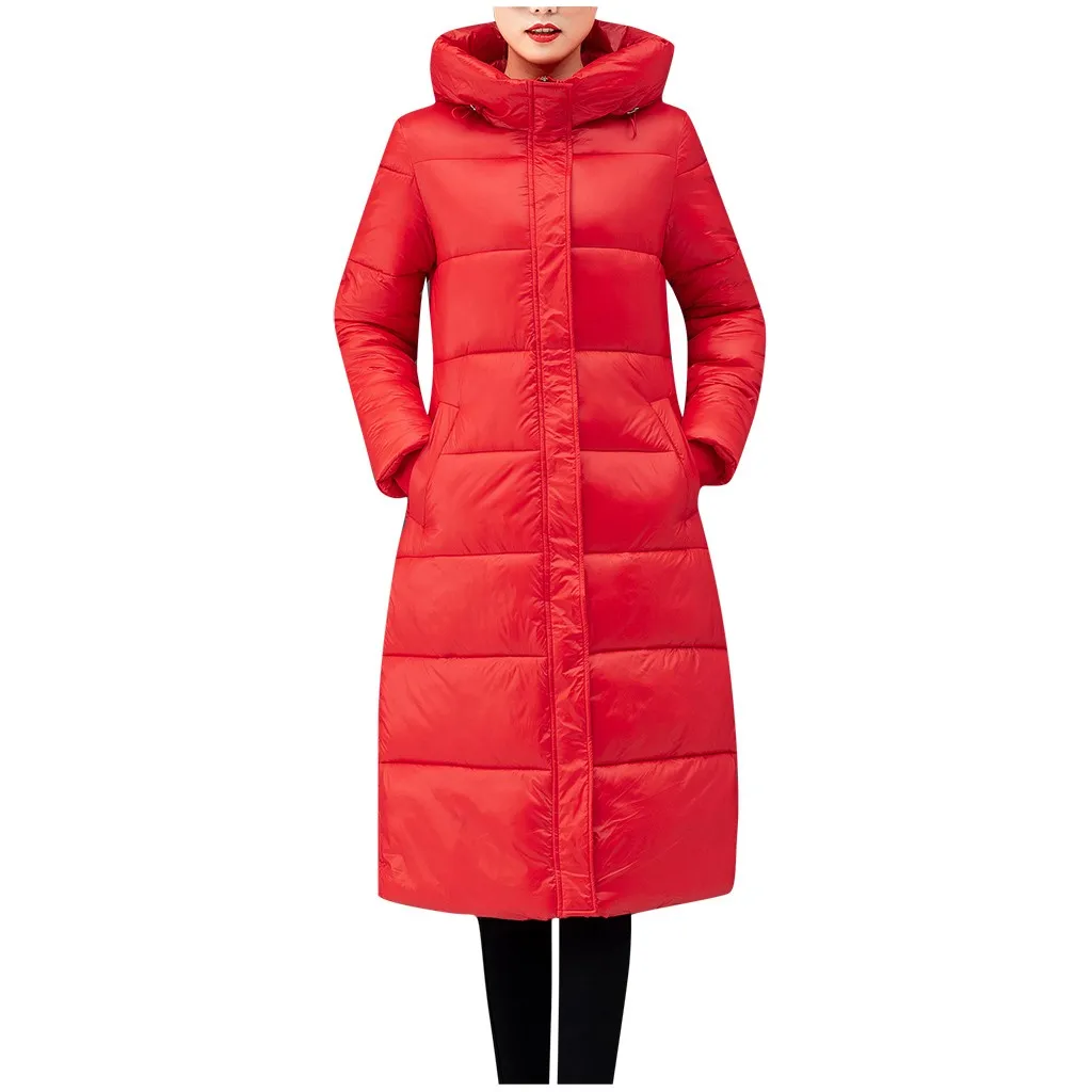 Новинка года; модное пальто для женщин; модная верхняя одежда; Длинные куртки с хлопковой подкладкой; пальто с карманами и искусственным капюшоном