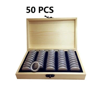 

New 20/30/50/100 Coins Storage Box Pine Wood Coin Holder Coin Storage Wooden Box for Collectible Commemorative Coin