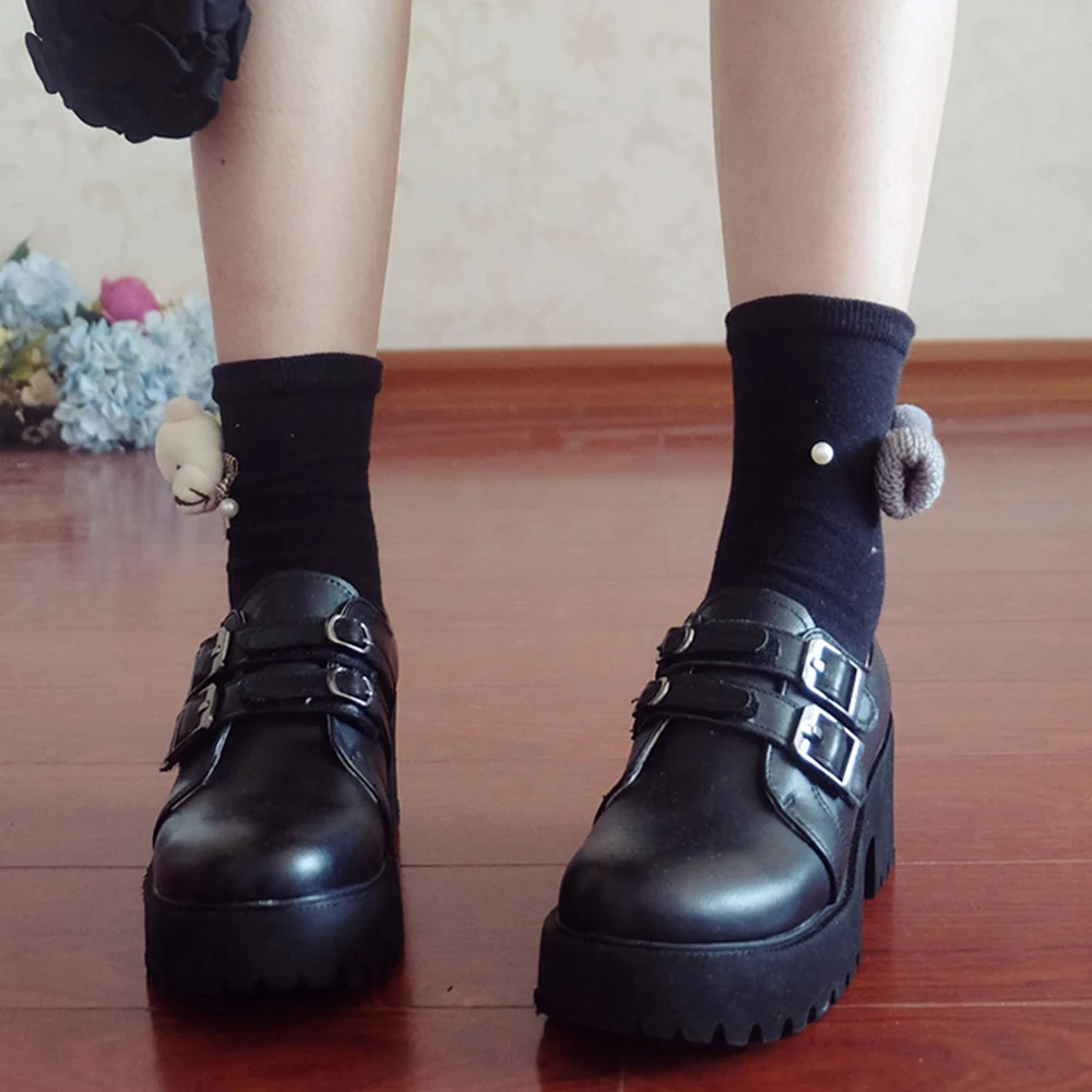

Women Shoes Autumn Gothic Japanese College Wind Thick Sole Shoes Sen Girl Wild Black Small Leather Shoes Vintage Retro Lolita
