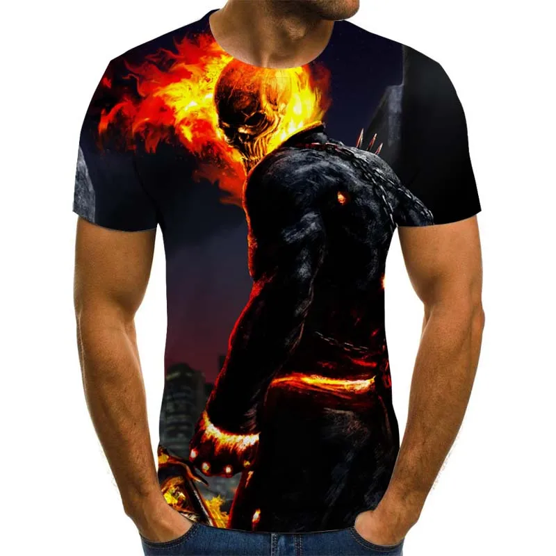 2020Men Women Kids Skull футболки Модная Летняя футболка с коротким рукавом Ghost Rider крутая