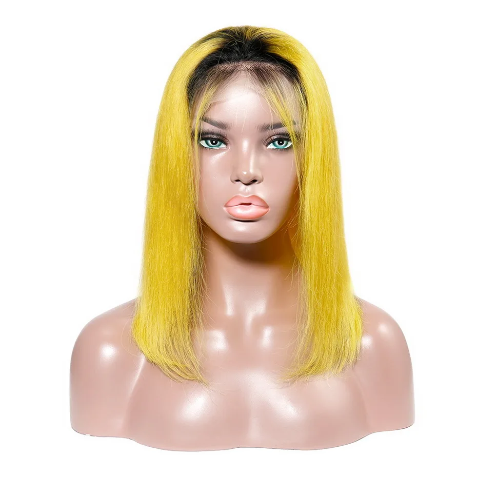 1B 613 светлые Боб Синтетические волосы на кружеве парики для Для женщин 150% бразильские прямые волосы Remy 13x4 с эффектом деграде(переход от темного к Цветной синего, желтого, розового цвета с парик из человеческих волос