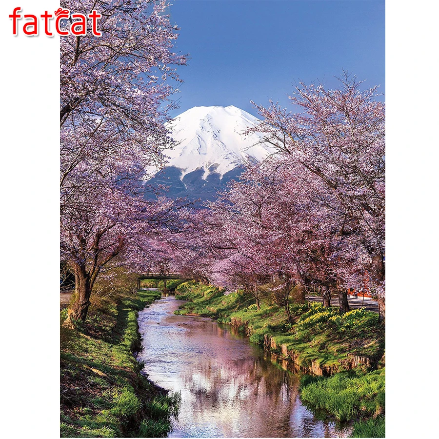 FATCAT 5d diy Diamond Painting Mount Fuji cherry tree Embroidery landscape Full Square Round Mosaic stickers AE538 | Дом и сад