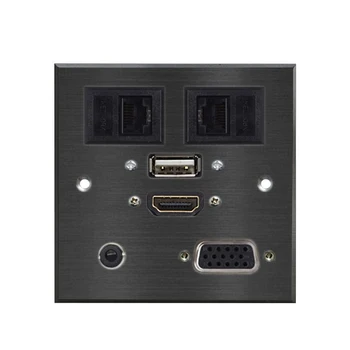 

Multimedia Desktop Wall Outlet Aluminium Alloy Plate Dual Network USB HDMI VGA 3.5MM Connector For TV Sound Projector Computer