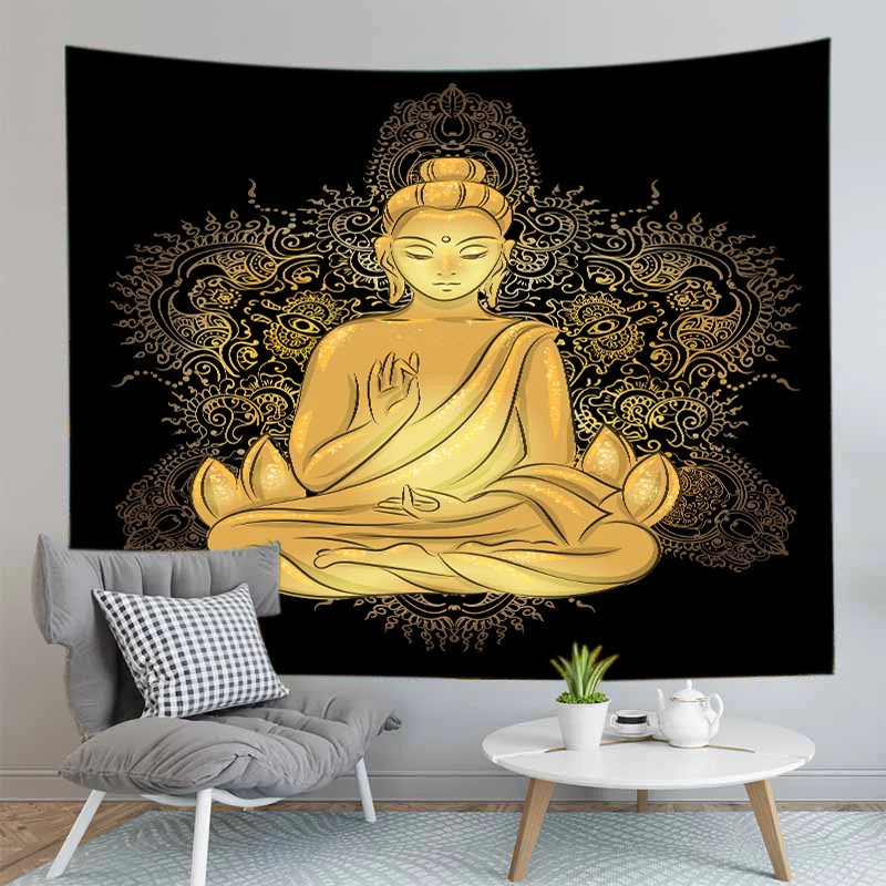 Indian Buddha Statue MeditationTapestry Wall Hanging Mandala Tapestries Wall Cloth Yoga Carpet Boho Decor