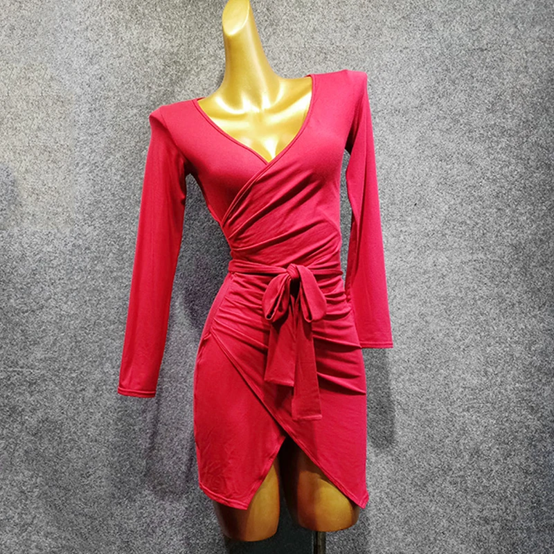 Латинское танцевальное платье для женщин новое платье с длинными рукавами сексуальная танцевальная юбка модал Сумба костюм для соревнований женское латинское платье VDB926 - Цвет: Red