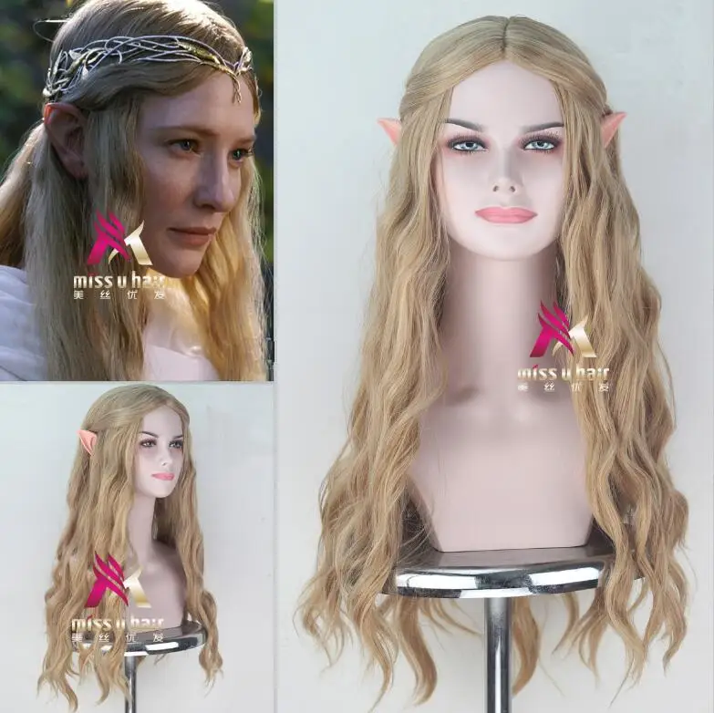 

Женский аниме 70 см Elf заостренные уши Хоббит Галадриэль парик ролевые игры длинные светлые волнистые волосы Elf Queen Cate Blanchett модный парик