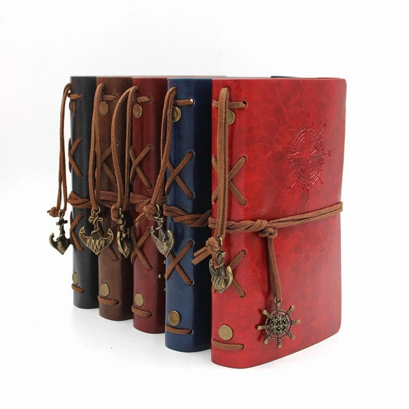 Retro Diary Travel Planner PU Leather Notebook A7 Pocket Size Notepad Vintage Pirate Anchors Note Book Gift Traveler Journal