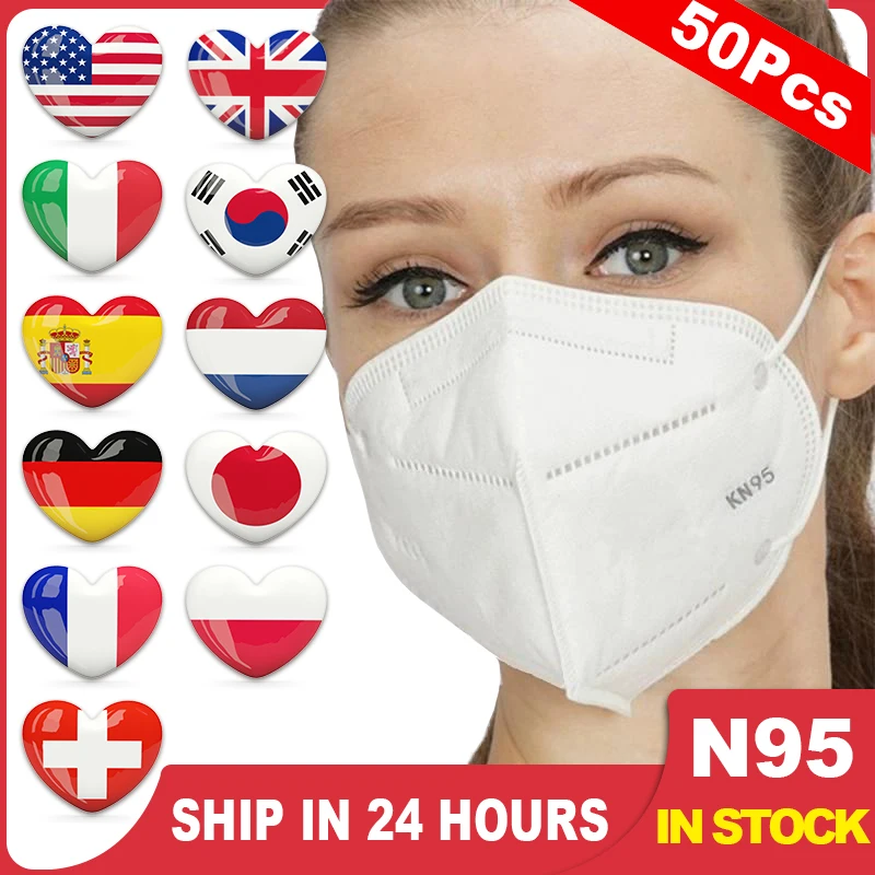 

100Pcs KN95 Face Mask Mouth Cover Mask Filter Respirator N95 Influenza Mouth Masks N95 95% KF94 FFP2 FFP3
