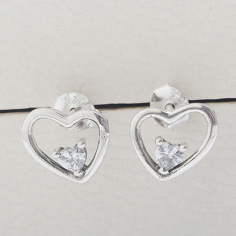 Оригинальные 925 пробы сережки из серебра, асимметричные серьги-гвоздики в виде сердец и Панов для женщин, подарок на свадьбу, хорошее ювелирное изделие